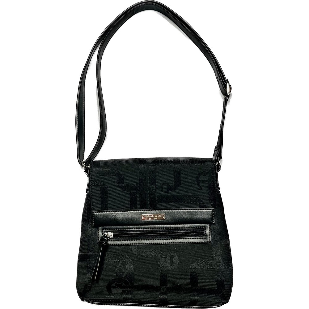 Etienne Aigner Black Canvas Crossbody Bag Purse with Pockets EOC